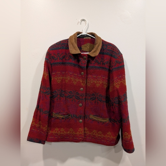 Vintage Southwestern Wool Jacket Suede Leather Trim Made in USA Women’s L - Picture 2 of 11